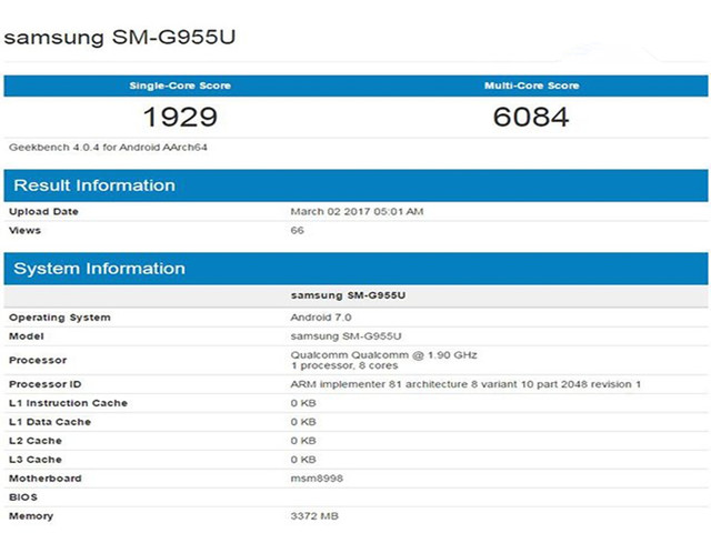 三星s8 plus跑分曝光:配骁龙835处理器