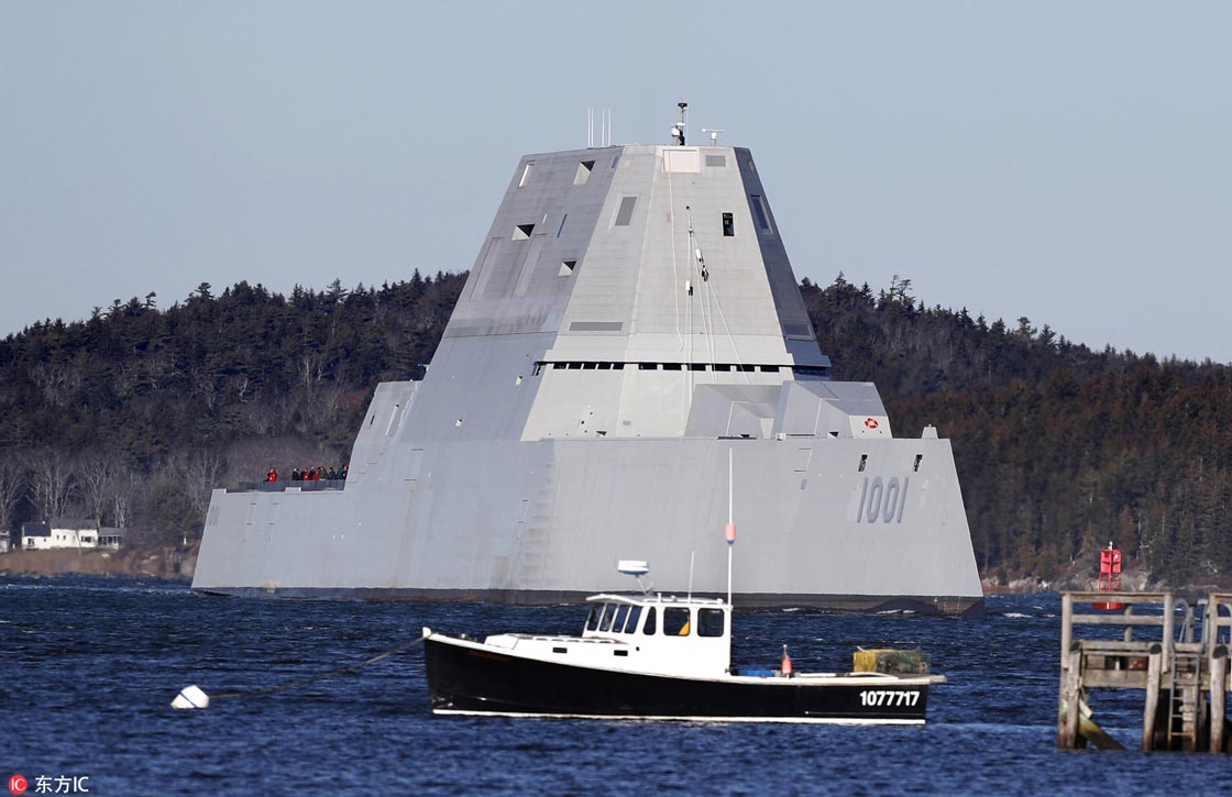 美国海军第二艘朱姆沃尔特级隐形驱逐舰海试美媒极具未来感