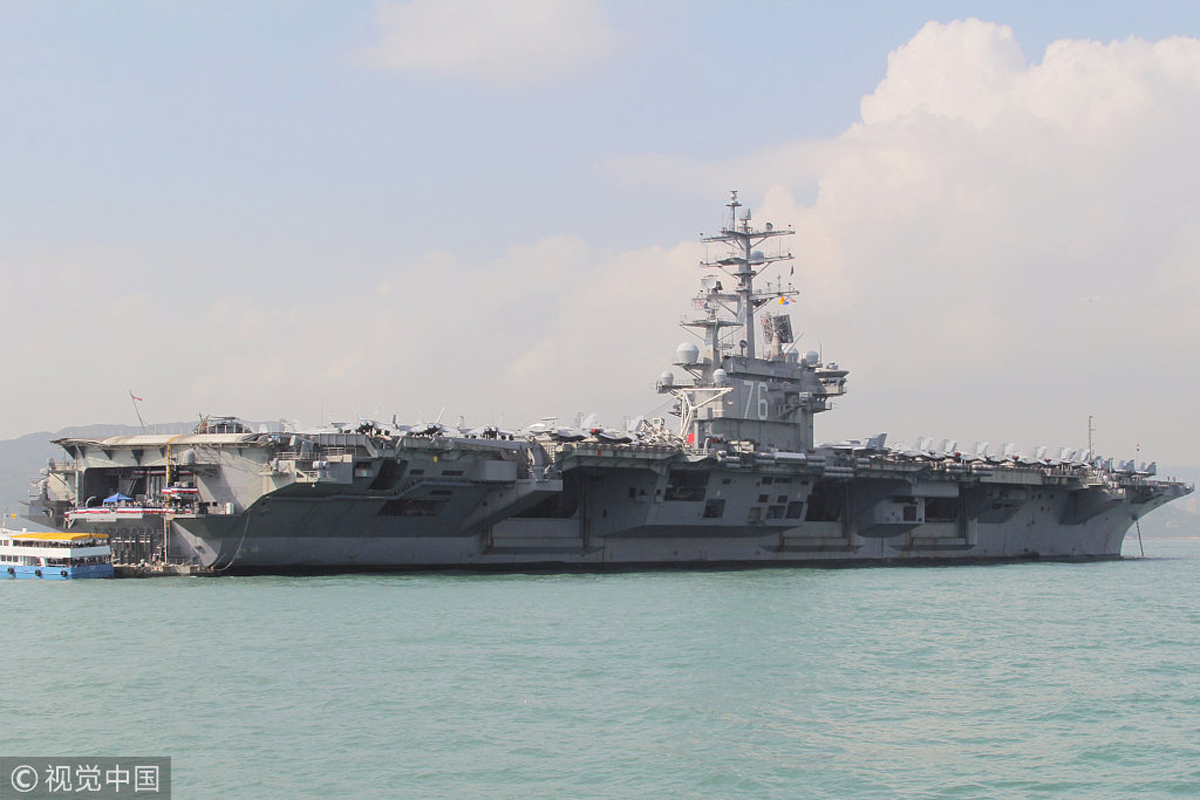 2018年11月21日,香港,据报道,美军核动力航母"罗纳德·里根"号(uss
