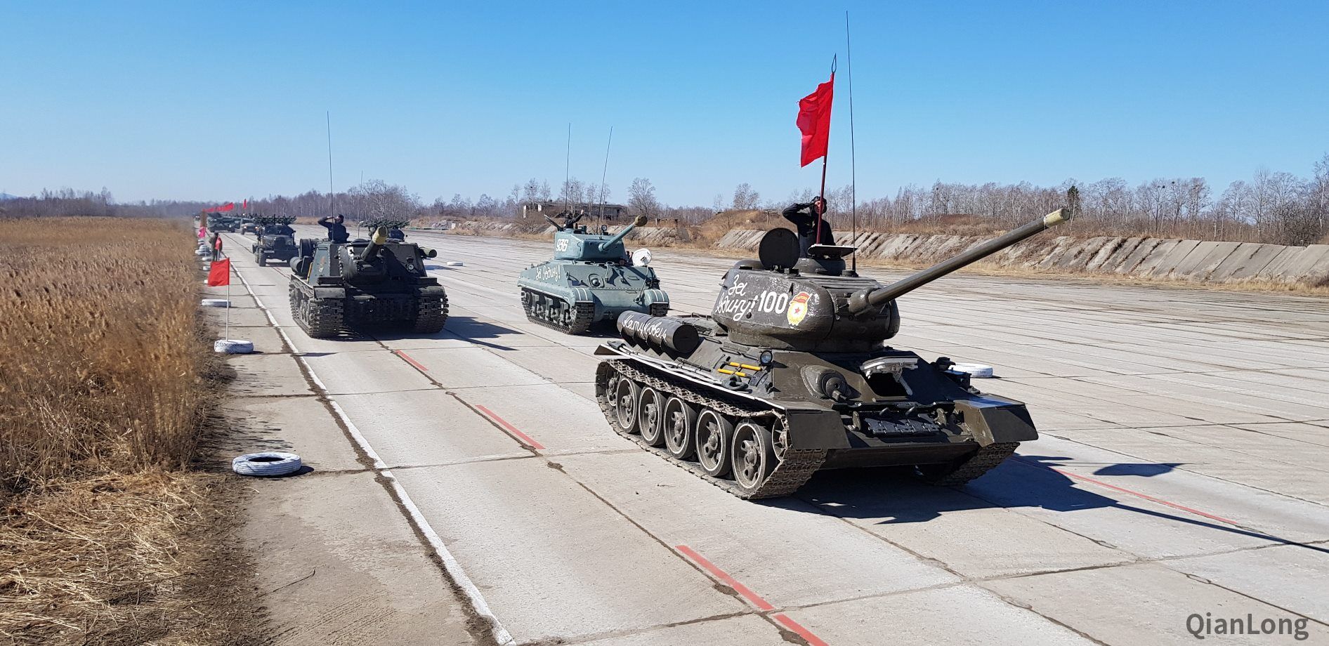 哈巴罗夫斯克举行胜利节阅兵式彩排美制m4中型坦克打头阵