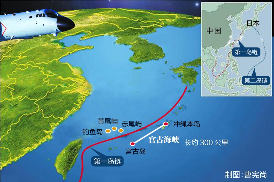 资料图:2015年5月21日,中国空军飞机飞越宫古海峡赴西太平洋开展远海