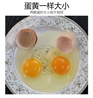 （左边的是普通红壳鸡蛋，右边为北京油鸡蛋）