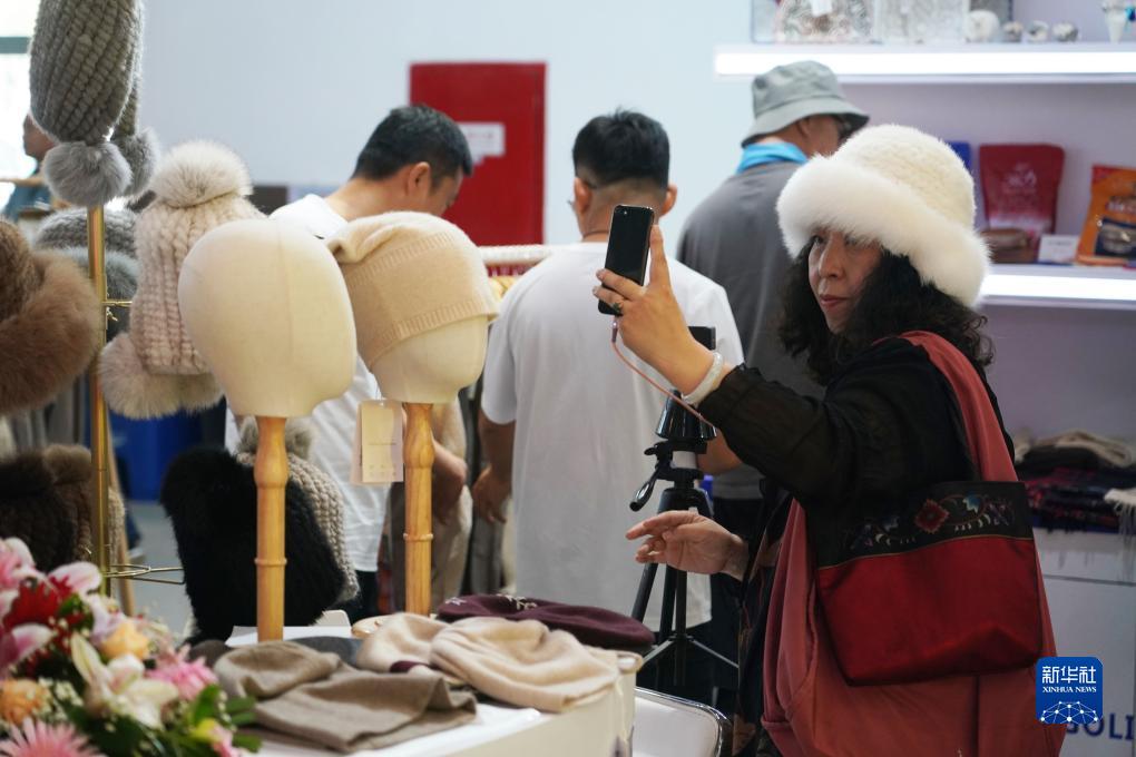 9月4日，观众在服贸会国家会议中心的蒙古国展台参观。新华社记者 任超 摄