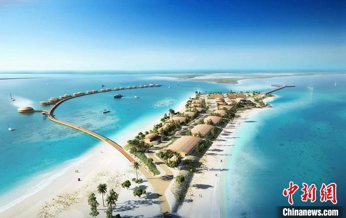 图为沙特西部的红海公用基础设施项目，是沙特&ldquo;2030愿景&rdquo;中的一项重点工程，项目由中国电力建设集团承建，包括海水淡化、光伏、风电等。