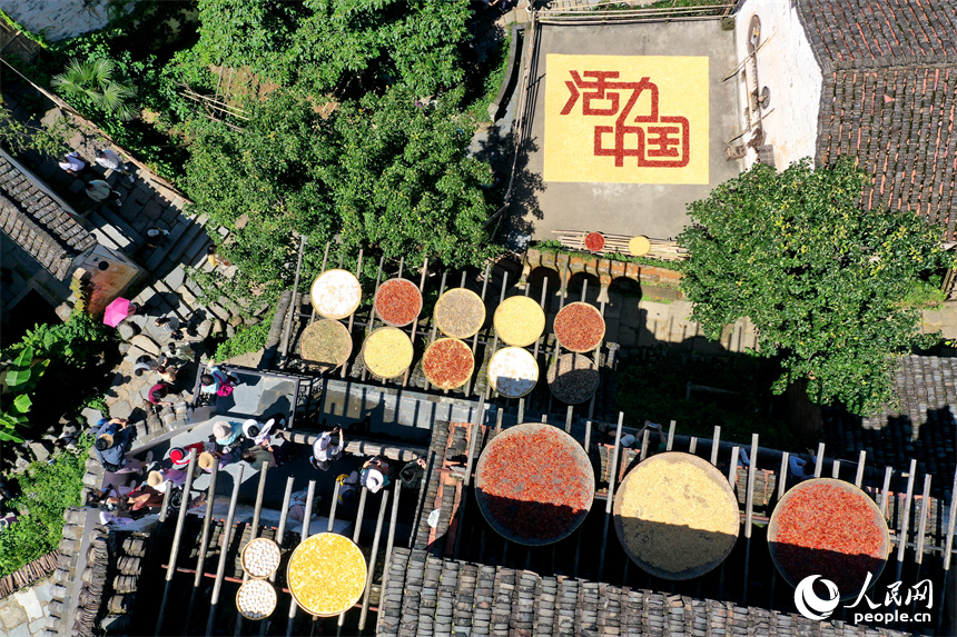 篁岭晒秋大妈用农作物晒出&ldquo;活力中国&rdquo;。人民网记者 时雨摄