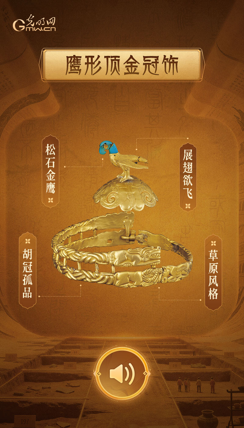 “文物会说话”有声海报|稀世金玉齐聚,见证多元一体文明华章 传世独品 草原王者金冠