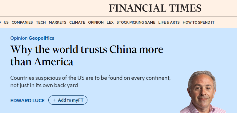 全球媒体聚焦 | &ldquo;为什么世界更信任中国 而非美国&rdquo;